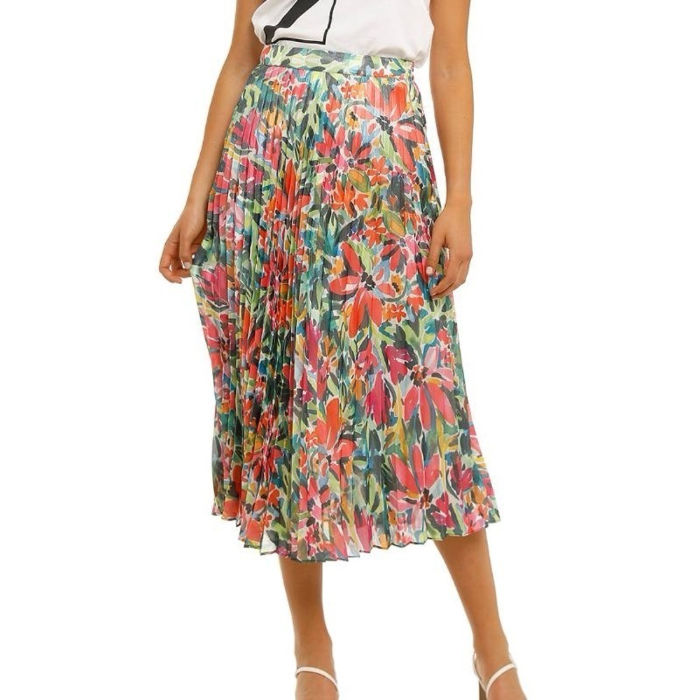 Spense multicolored Pleated Maxi Skirt flowy lightweight Resort Wear summer - Picture 4 of 9